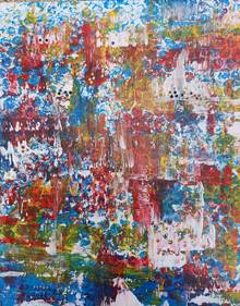 Abstraktes Acrylgemälde, bunte Farben mit Farbtropfen