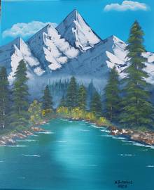 Fluß richtung Berge in Öl